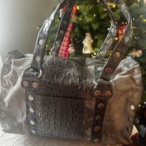 Hammitt Gray Crocodile-Embossed Satchel- Westwood with Silver details